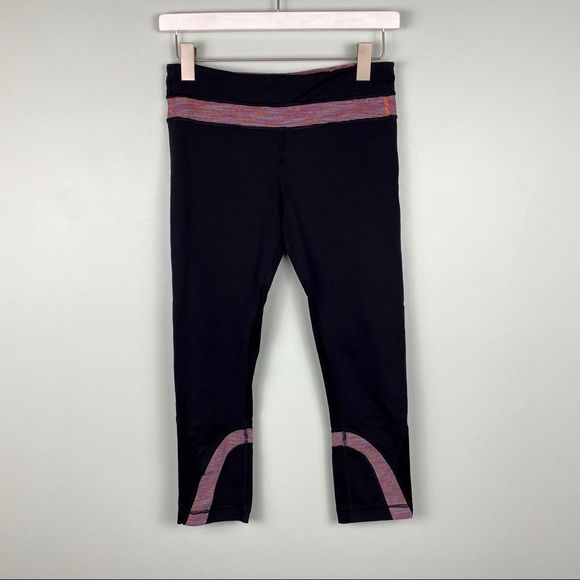 lululemon athletica Pants - Lululemon Running Pink Striped Waistband Capris